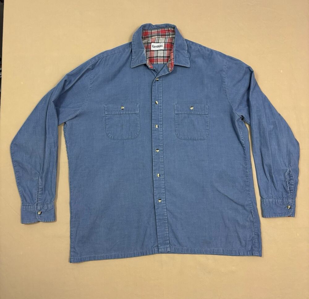 Kentfield Vintage Mens Light Blue Long Sleeve Button Up Corduroy Shirt Size XL